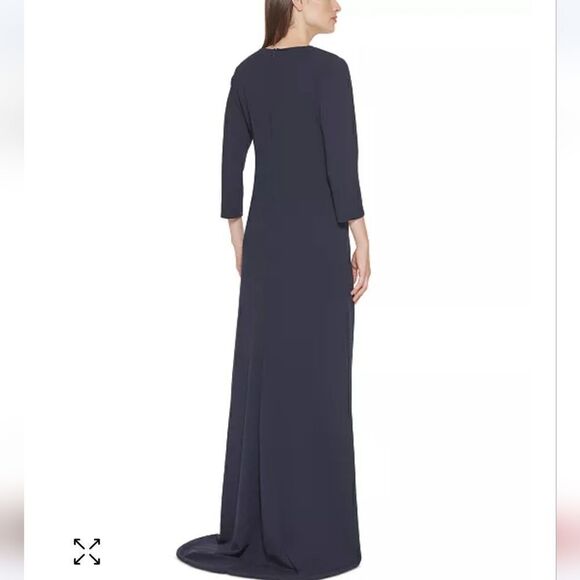 Calvin Klein Gorgeous Embellished Faux-Wrap Gown Indigo Blue Size 2 NWOT - Picture 5 of 6